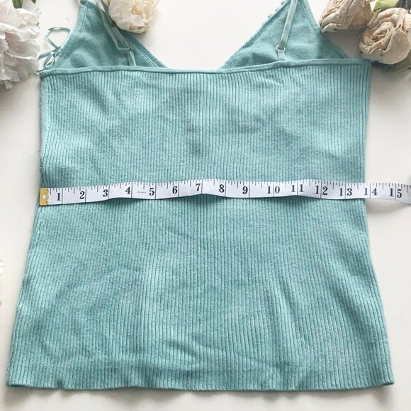 OUI MOMENTS Size 6 Acqua Blue Knitted Viscose Blend Spaghetti Strap Tank Top - Picture 3 of 13